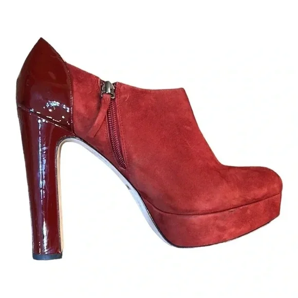 Barneys New York Co-Op Burgundy Suede Platform Ankle Booties Size 9 - Picture 4 of 12